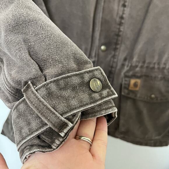 VTG Carhartt Men's Blanket Lined Canvas Chore Jacket Size L Brown Drawstring C52 - Picture 7 of 16